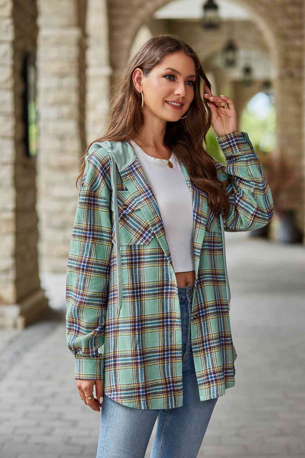 Heidi-Mode | Karierter Langarm Kapuzenjacke - Image 5