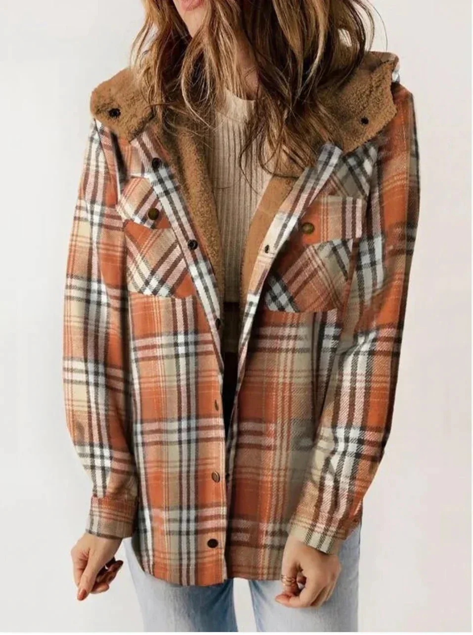 Heidi-Mode | Kariert mit Kapuze Fleece Gefütterte Jacke Damenjacke - Image 3