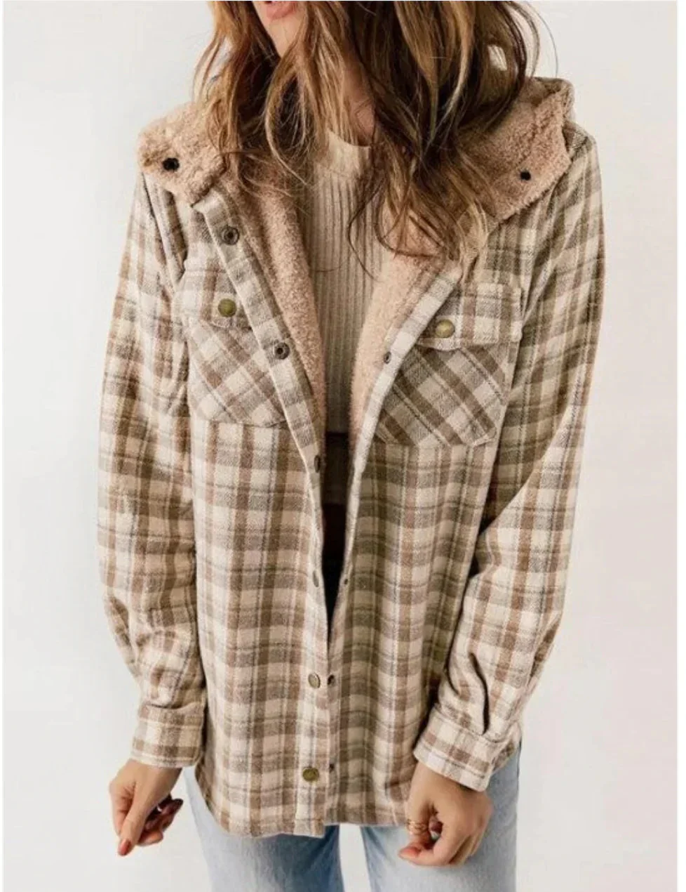 Heidi-Mode | Kariert mit Kapuze Fleece Gefütterte Jacke Damenjacke - Image 4