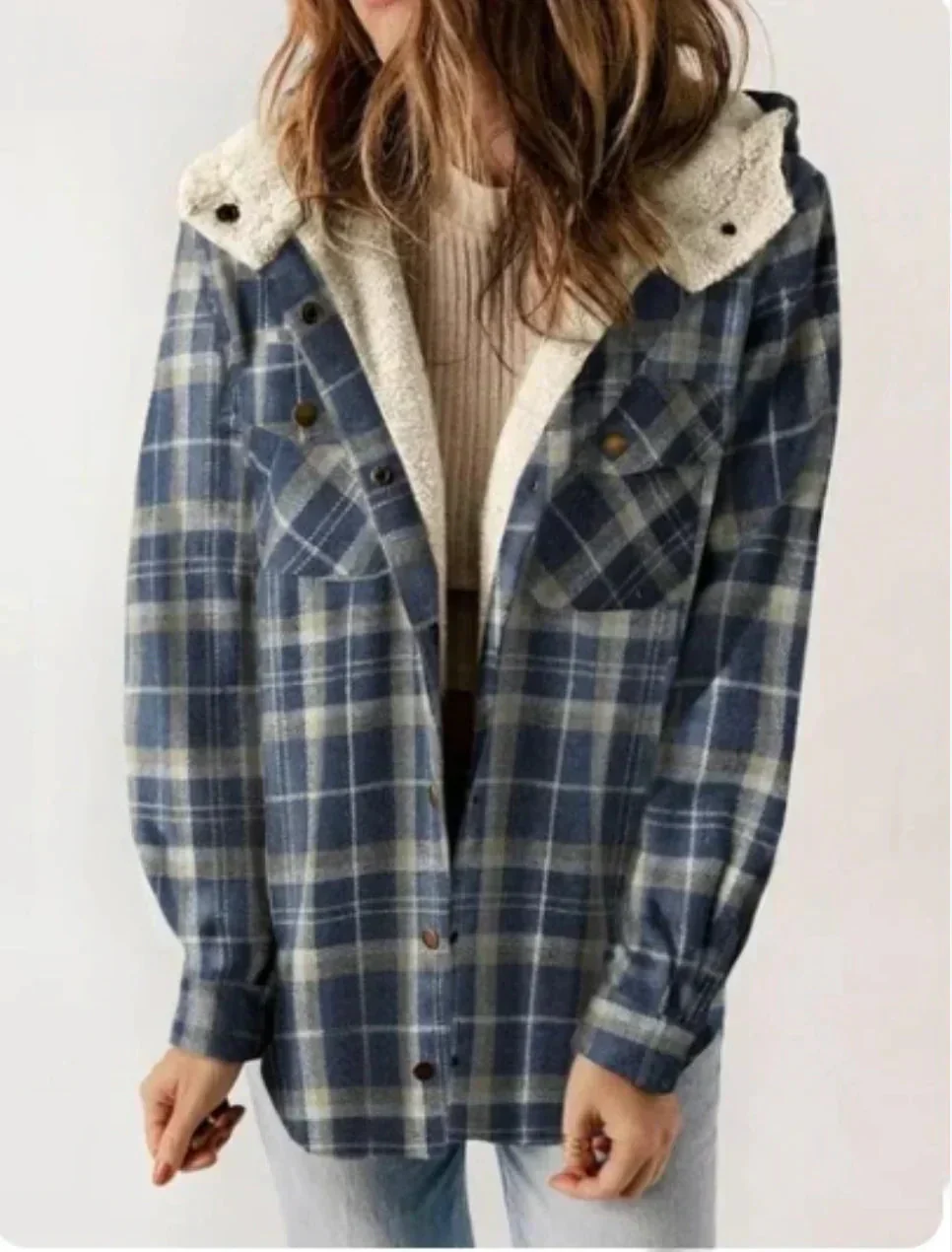 Heidi-Mode | Kariert mit Kapuze Fleece Gefütterte Jacke Damenjacke - Image 5