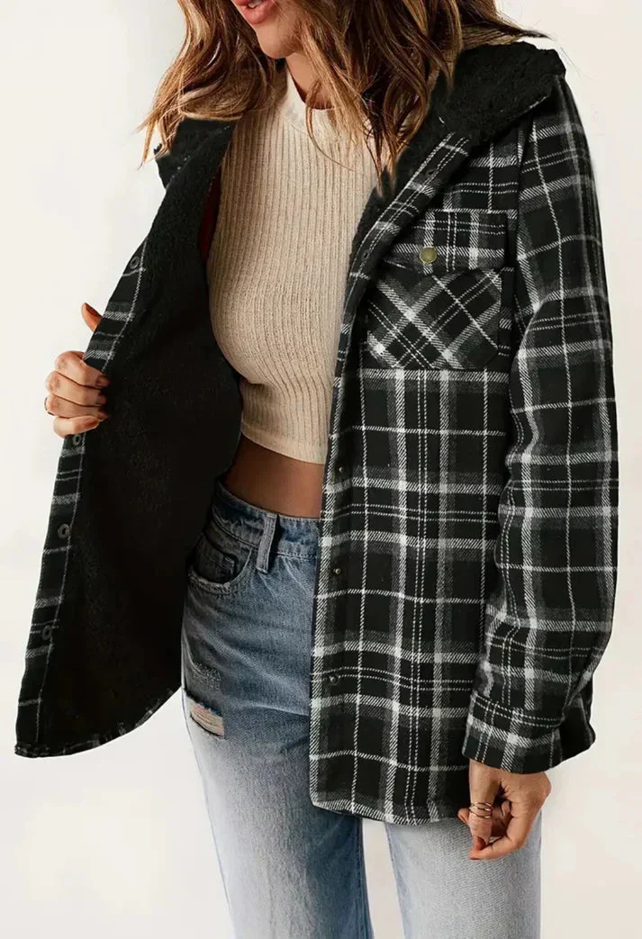 Heidi-Mode | Kariert mit Kapuze Fleece Gefütterte Jacke Damenjacke - Image 7