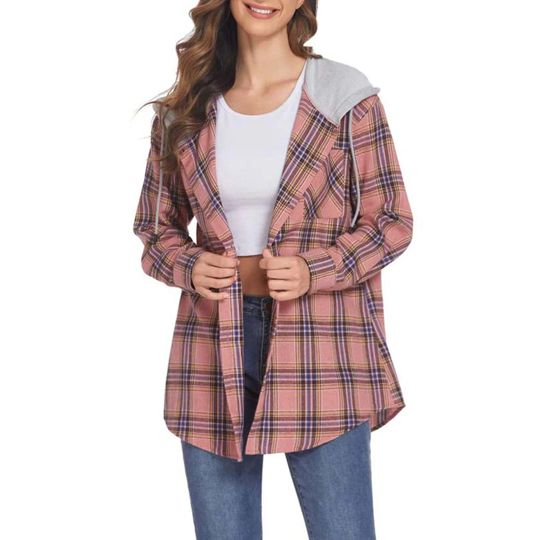 Heidi-Mode | Karierte Hemd mit Kapuze und Knöpfen Baumwolle/polyester Lässig und Trendy - Image 5