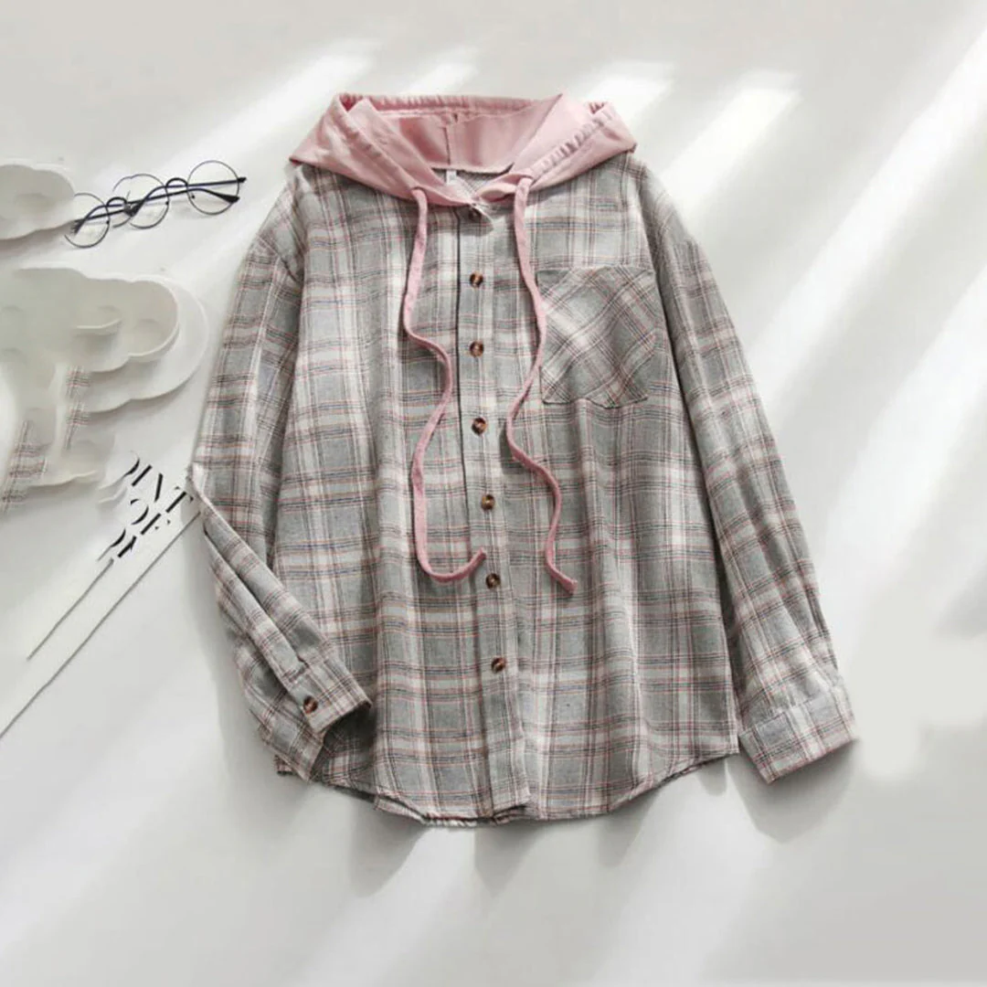 Heidi-Mode | Karierte Hemd mit Kapuze und Knöpfen Baumwolle/polyester Lässig und Trendy - Image 6