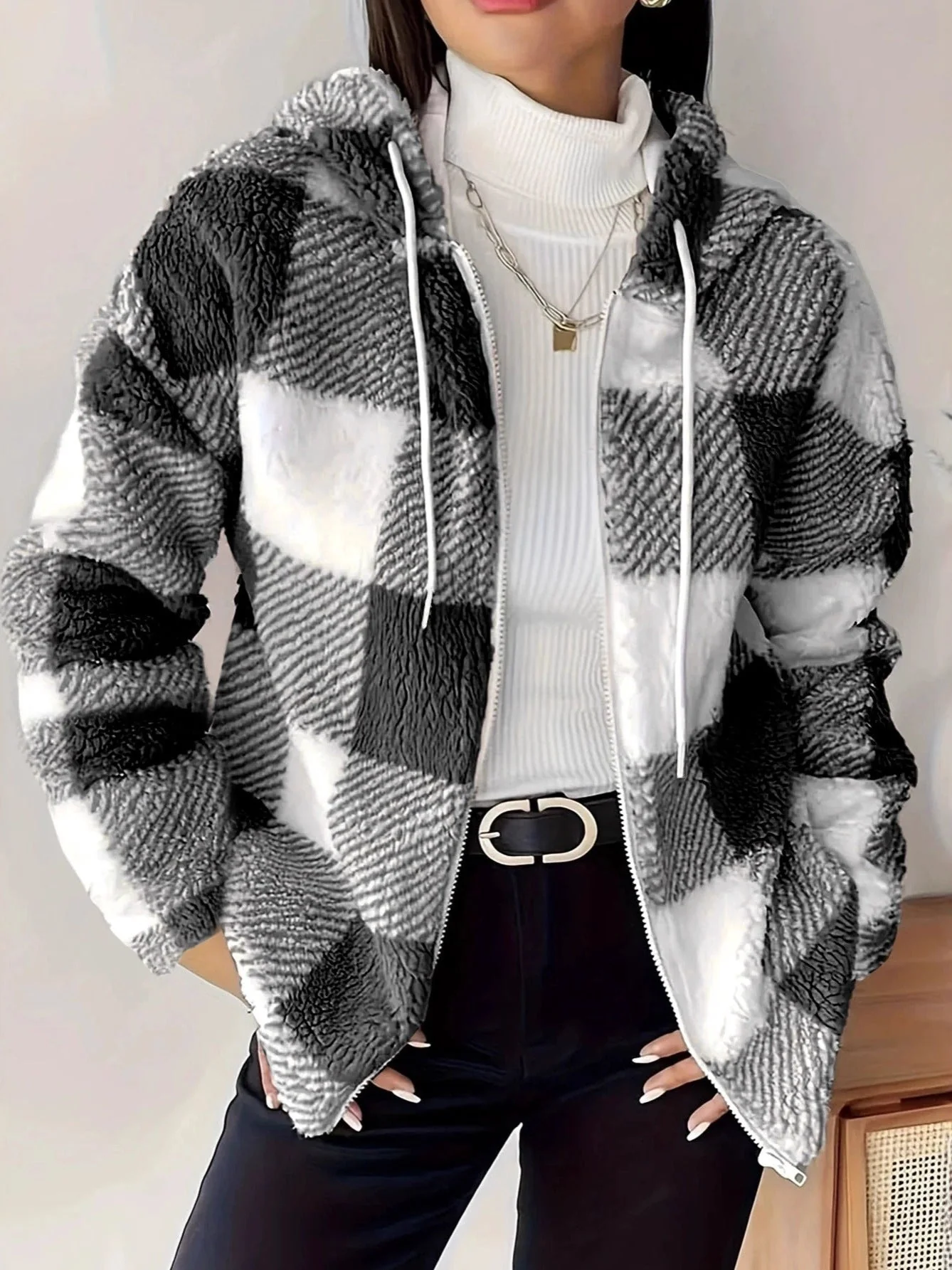 Heidi-Mode | Kariert Teddy Hoodie Jacke Warm und Bequem für Den Winter - Image 11