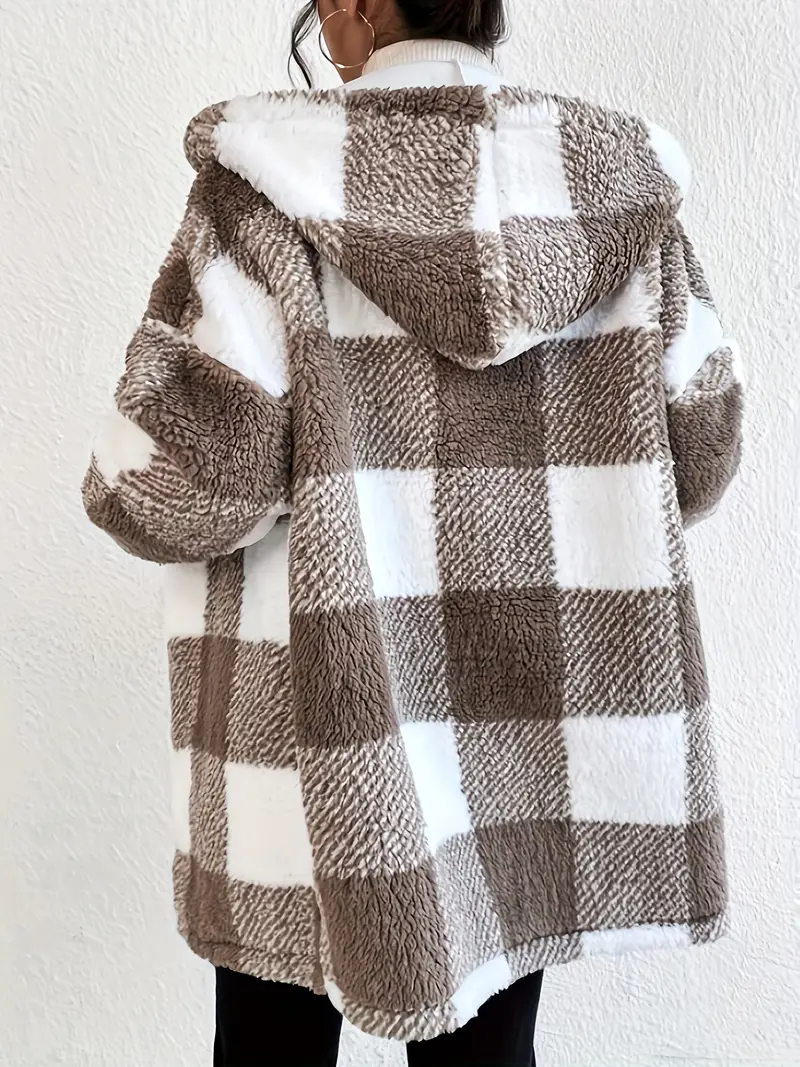 Heidi-Mode | Kariert Teddy Hoodie Jacke Warm und Bequem für Den Winter - Image 2