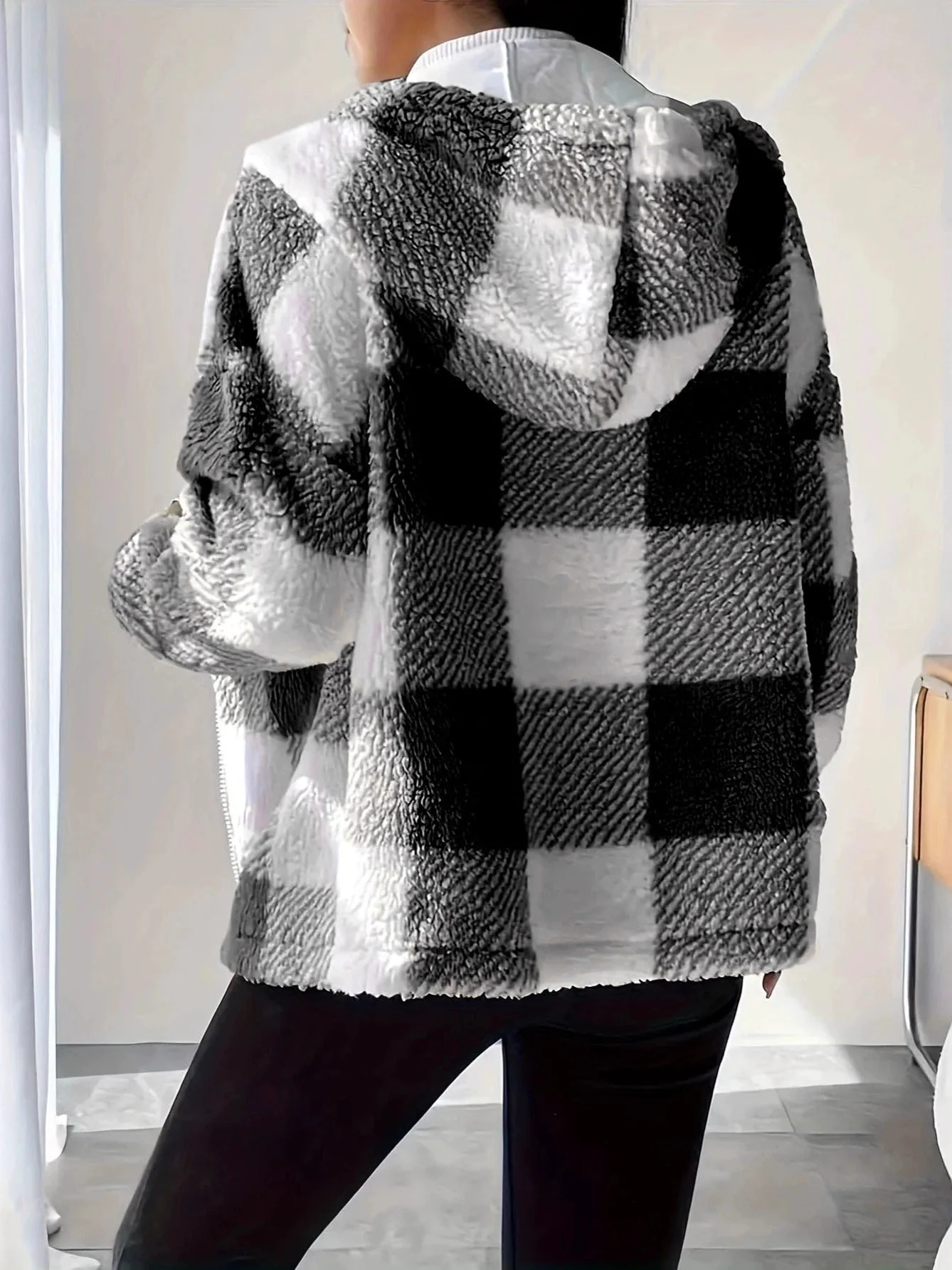 Heidi-Mode | Kariert Teddy Hoodie Jacke Warm und Bequem für Den Winter - Image 6