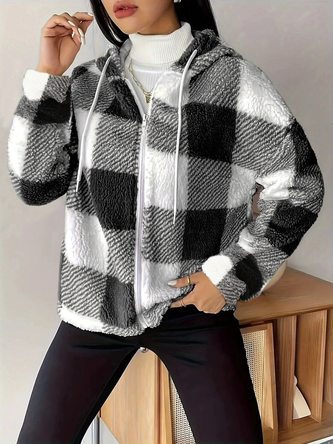 Heidi-Mode | Kariert Teddy Hoodie Jacke Warm und Bequem für Den Winter - Image 7