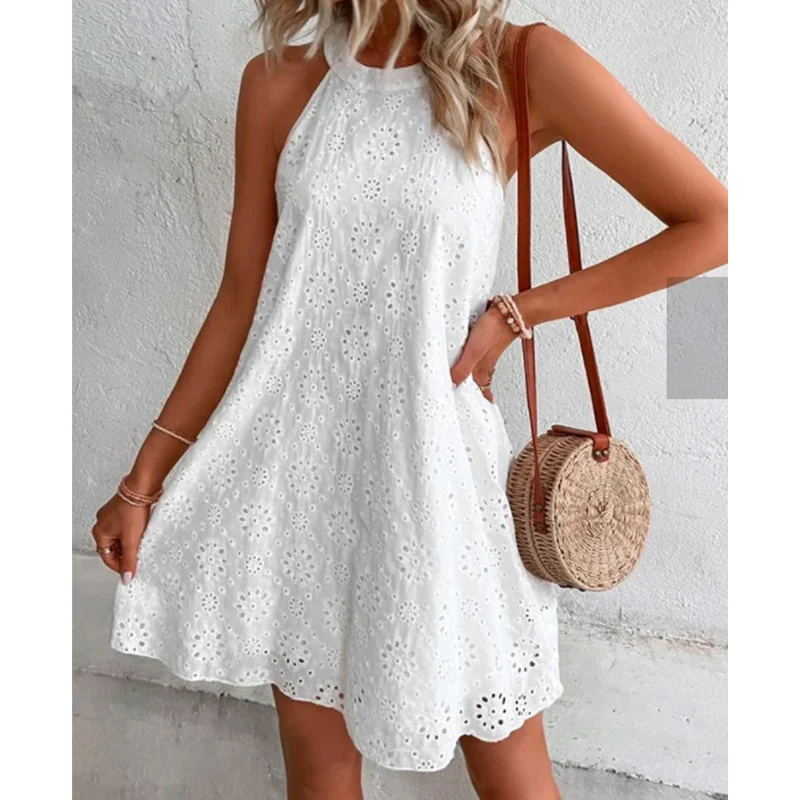 Heidi-Mode | Sommer Frauen O-Ausschnitt Sexy Schmal Weiß Mini Kleid - Image 2