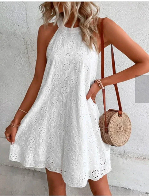 Heidi-Mode | Sommer Frauen O-Ausschnitt Sexy Schmal Weiß Mini Kleid - Image 8