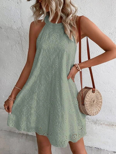 Heidi-Mode | Sommer Frauen O-Ausschnitt Sexy Schmal Weiß Mini Kleid - Image 9