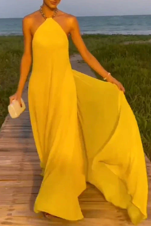 Heidi-Mode | Rosiedress Ketten-Halter Offener Rücken Maxi Swing Kleid - Image 2