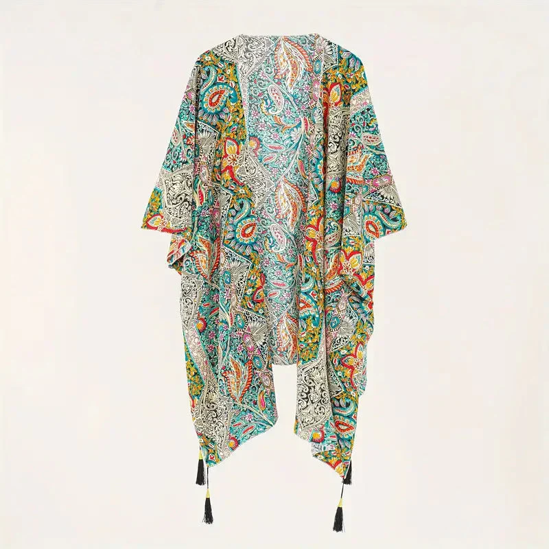 Heidi-Mode | Kimono, Paisley Druck, Offene Front, Bikini-Cover Up, Strand-Kimono - Image 5
