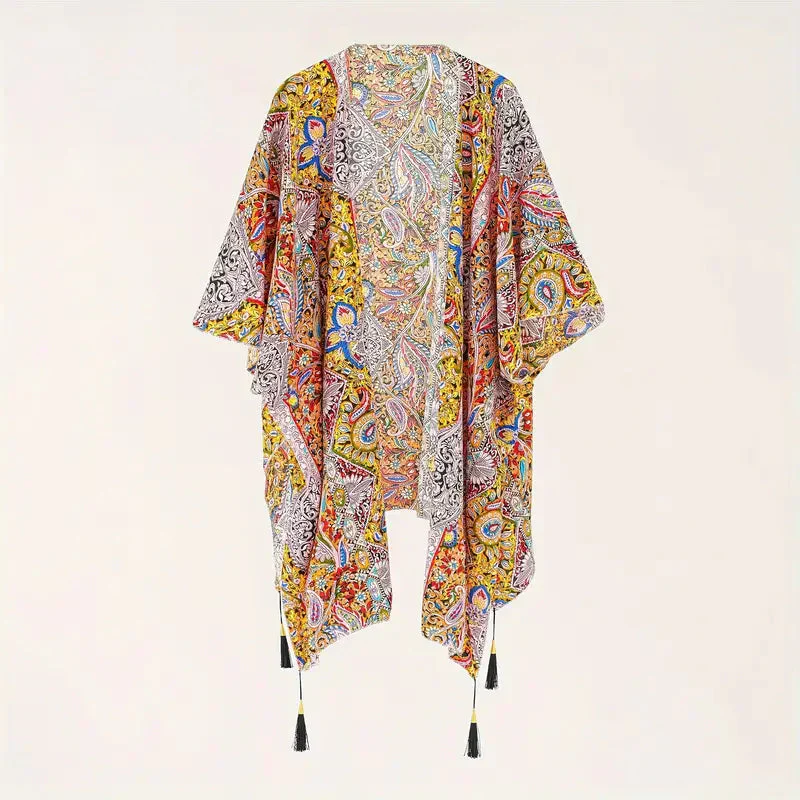 Heidi-Mode | Kimono, Paisley Druck, Offene Front, Bikini-Cover Up, Strand-Kimono - Image 6