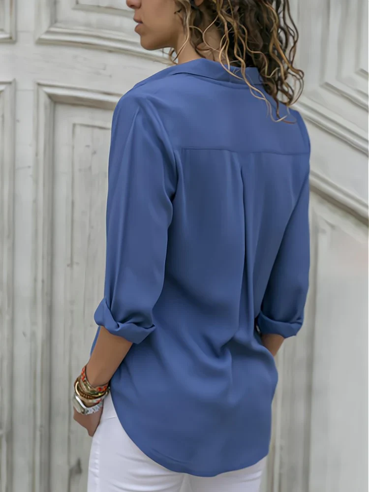 Heidi-Mode | Klassische Knopfleistenbluse mit Langen Ärmeln für Damen - Image 4