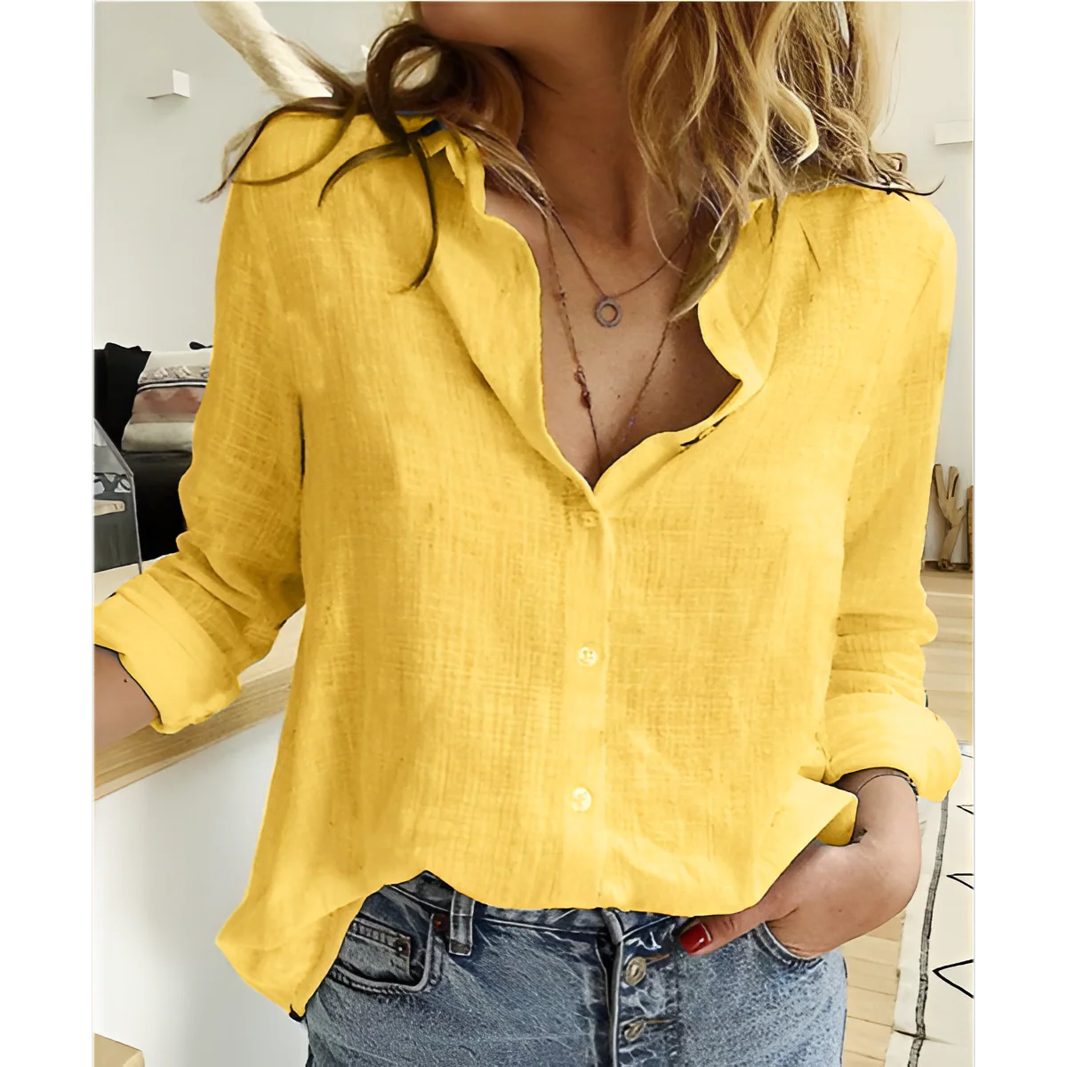 Heidi-Mode | Klassische Leinenbluse mit Knopfleiste für Damen - Image 4