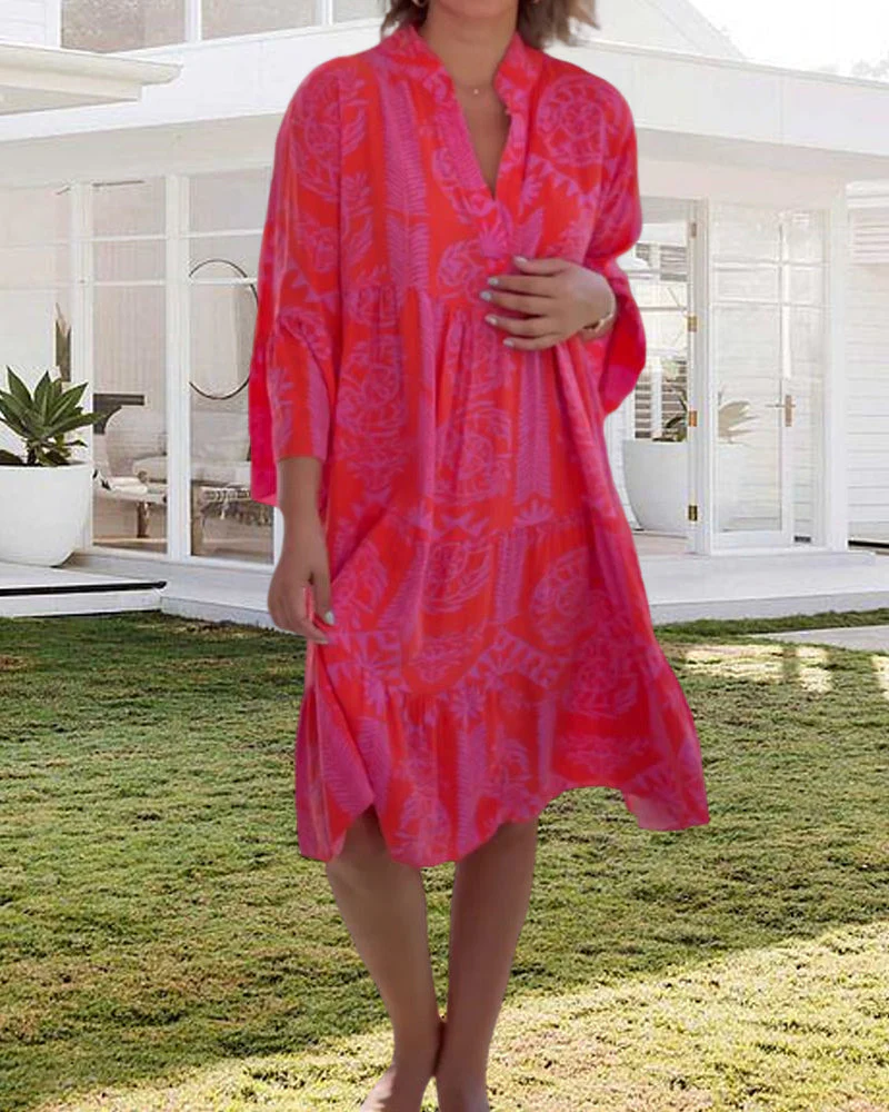Heidi-Mode | Kleid mit 3/4-Ärmeln und Geometrischem Boho-Print - Image 4