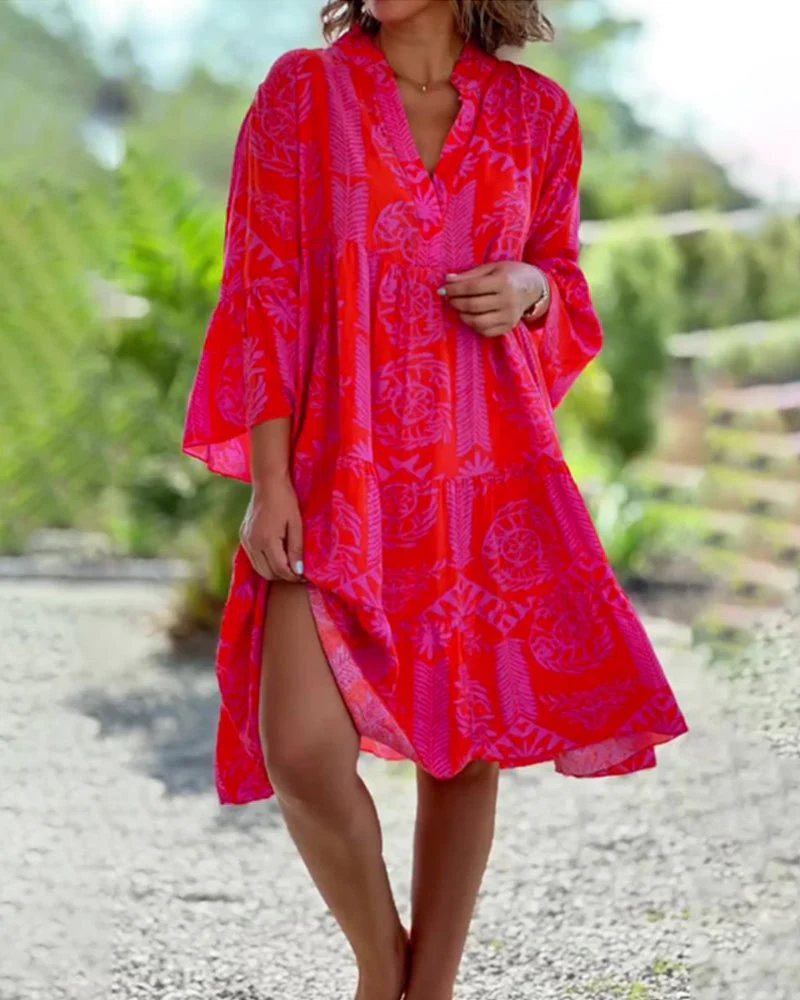 Heidi-Mode | Kleid mit 3/4-Ärmeln und Geometrischem Boho-Print - Image 8