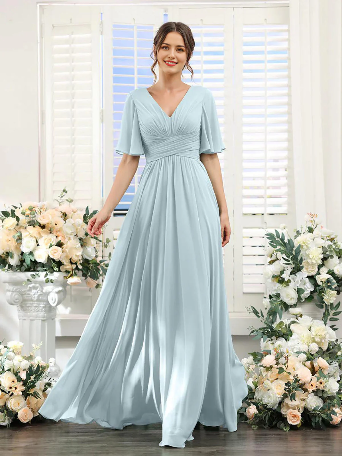 Heidi-Mode | Fließendes V-Ausschnitt Chiffonkleid für Damen - Image 16