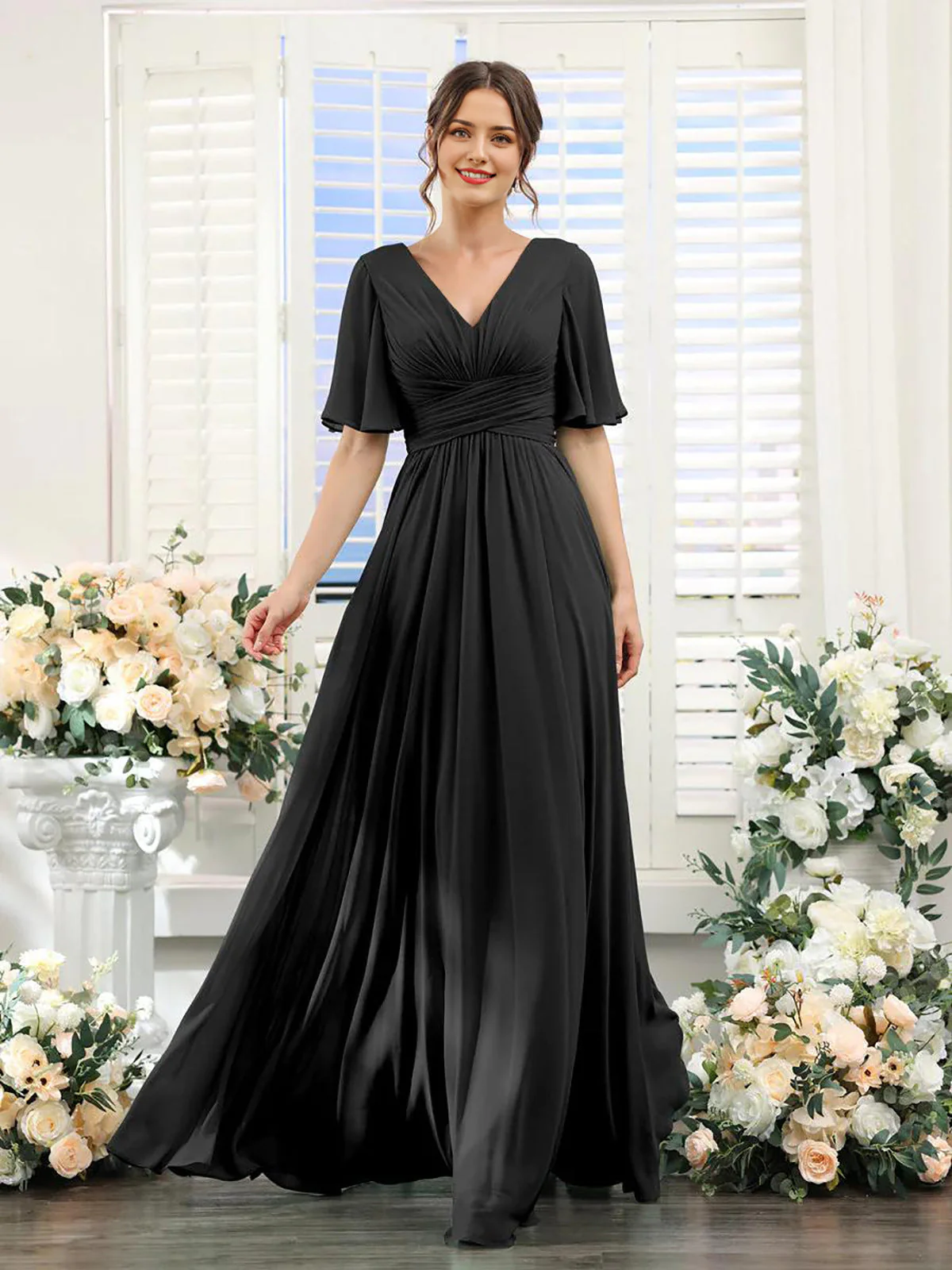 Heidi-Mode | Fließendes V-Ausschnitt Chiffonkleid für Damen - Image 17