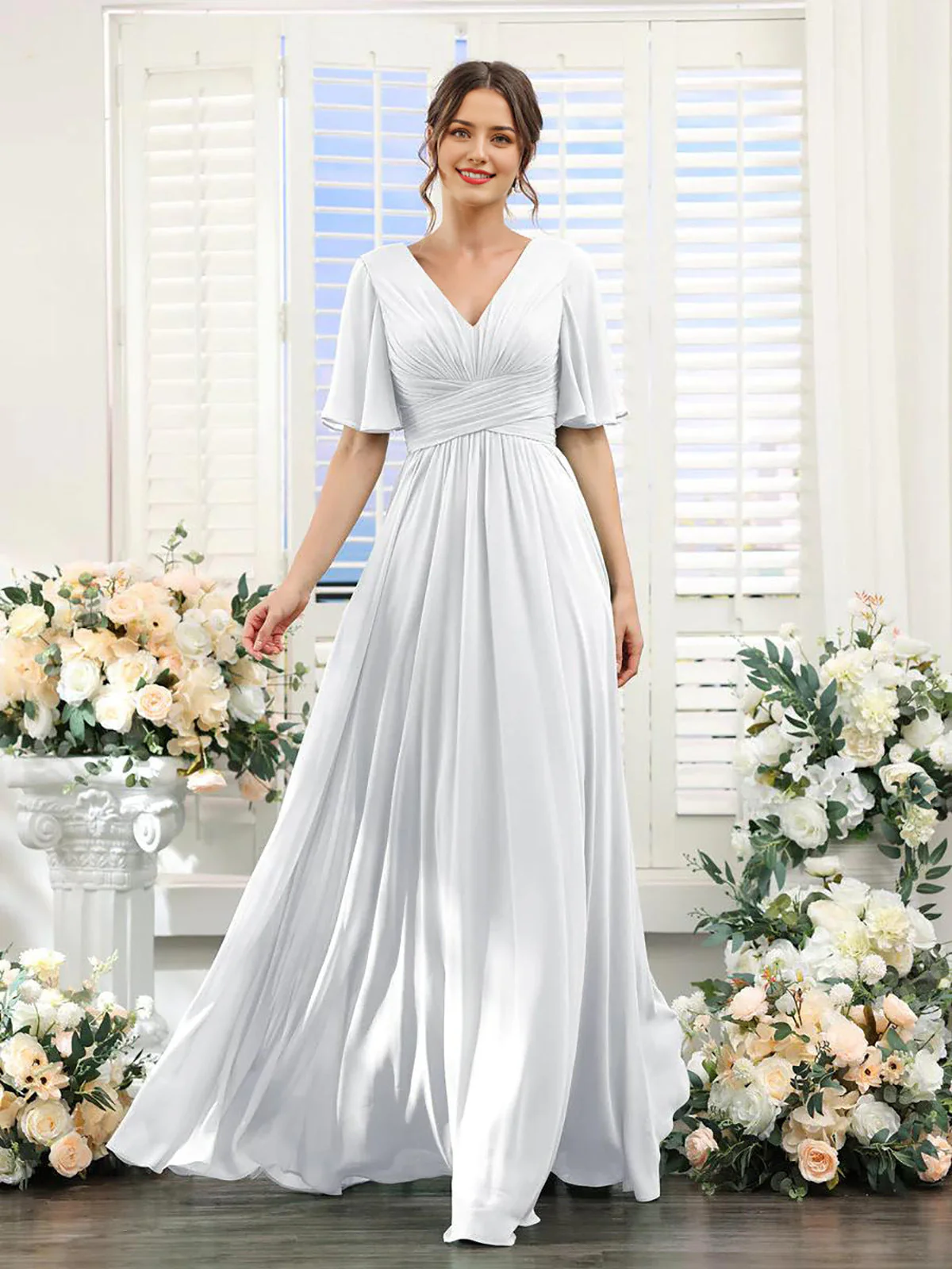 Heidi-Mode | Fließendes V-Ausschnitt Chiffonkleid für Damen - Image 2
