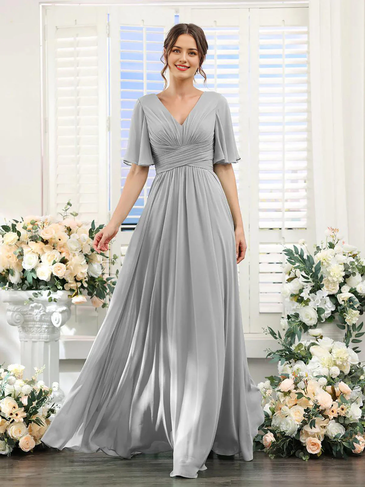 Heidi-Mode | Fließendes V-Ausschnitt Chiffonkleid für Damen - Image 3