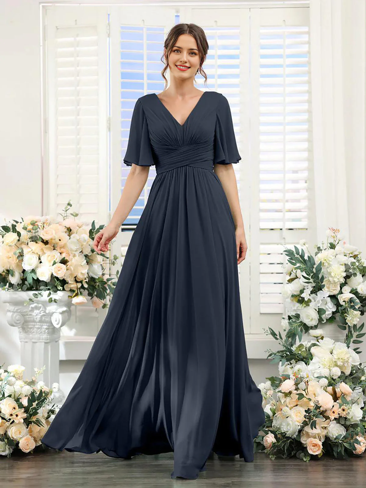 Heidi-Mode | Fließendes V-Ausschnitt Chiffonkleid für Damen - Image 5