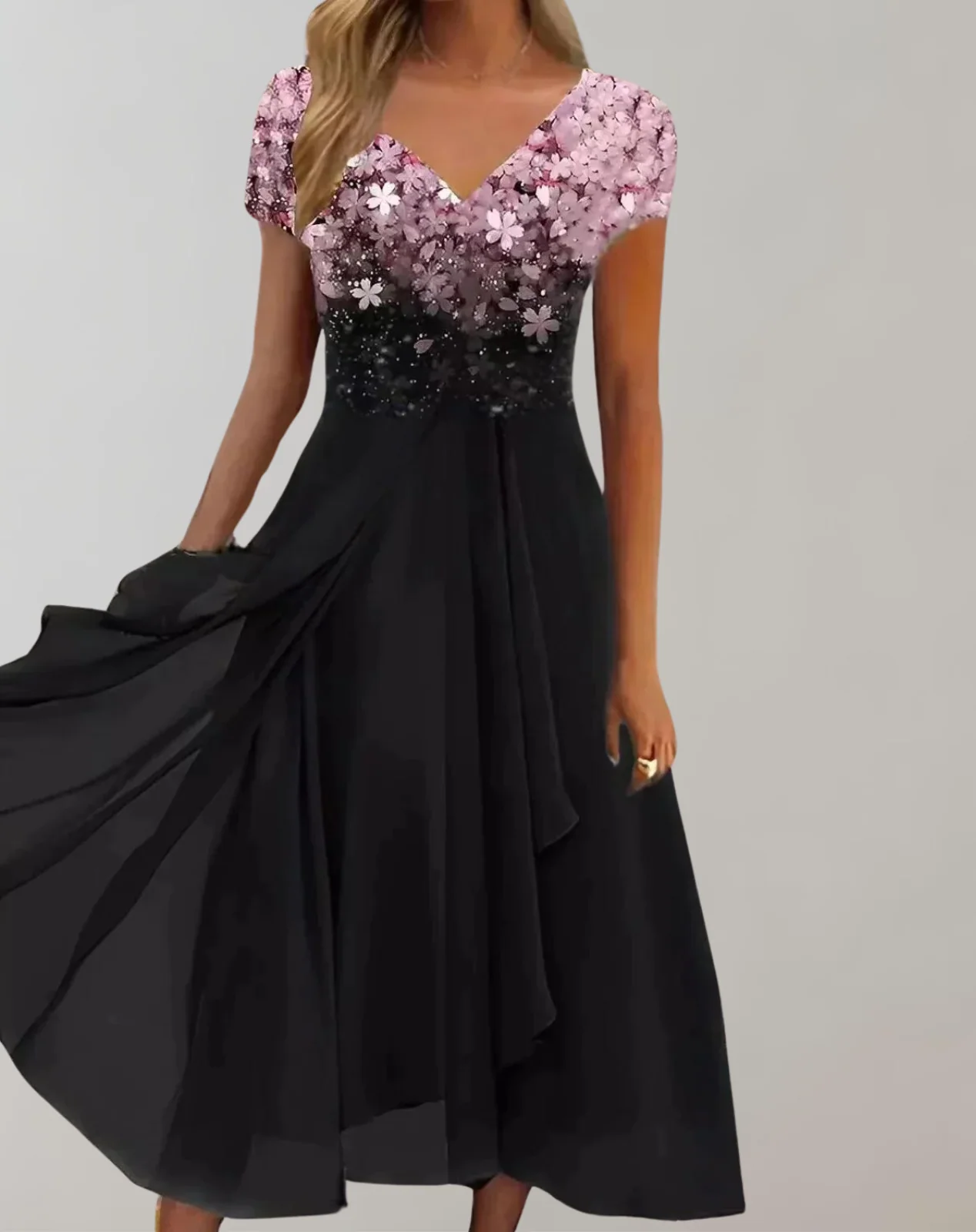 Heidi-Mode | Kleid mit Leuchtenden Blumen Abendkleid für Damen Glänzendes Topkleid - Image 2