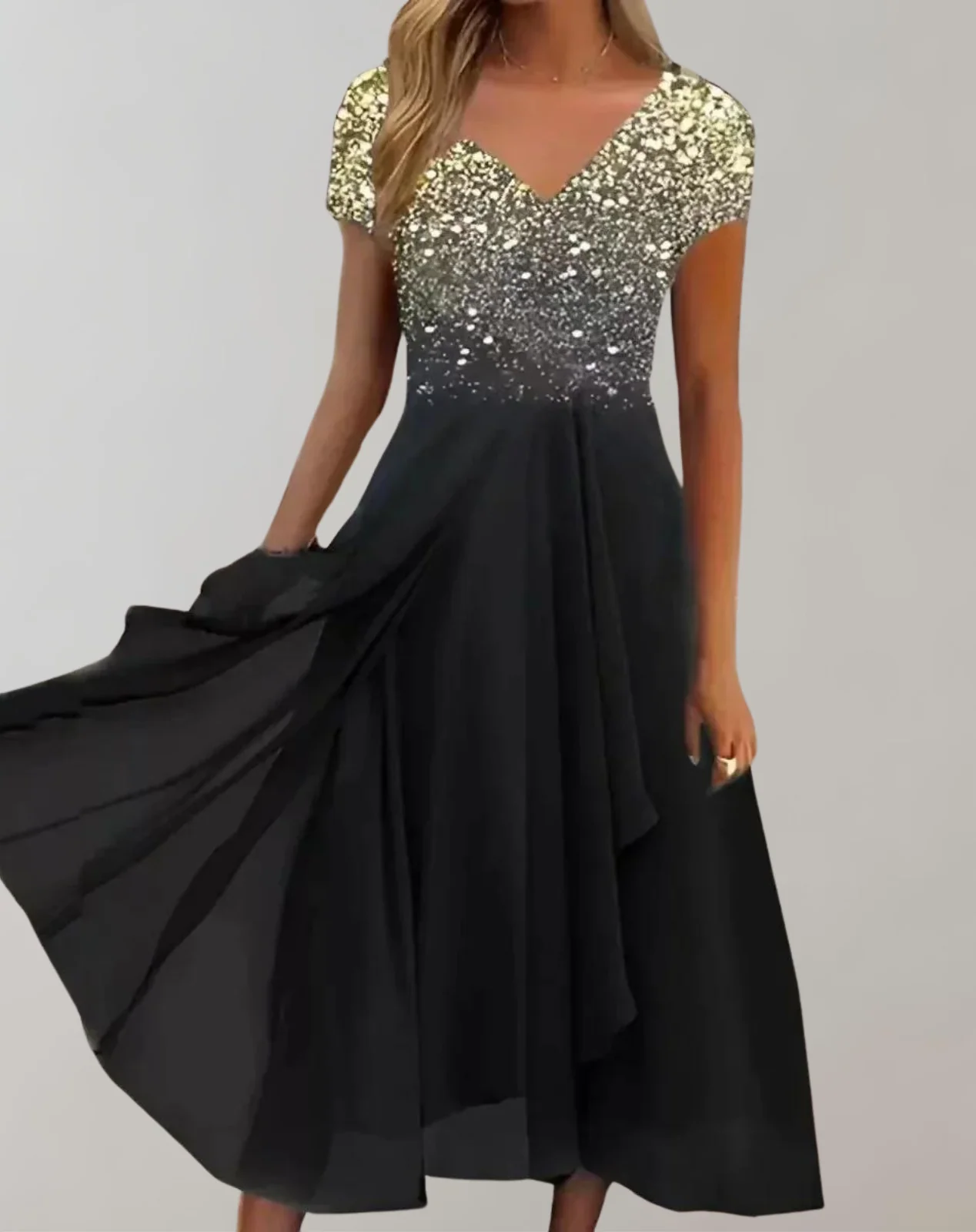 Heidi-Mode | Kleid mit Leuchtenden Blumen Abendkleid für Damen Glänzendes Topkleid - Image 3