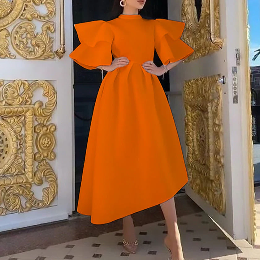 Heidi-Mode | Kleid mit Lotusblattärmeln und Einfarbigem Weitem Schnitt - Image 2