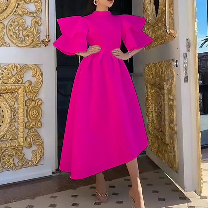 Heidi-Mode | Kleid mit Lotusblattärmeln und Einfarbigem Weitem Schnitt - Image 3