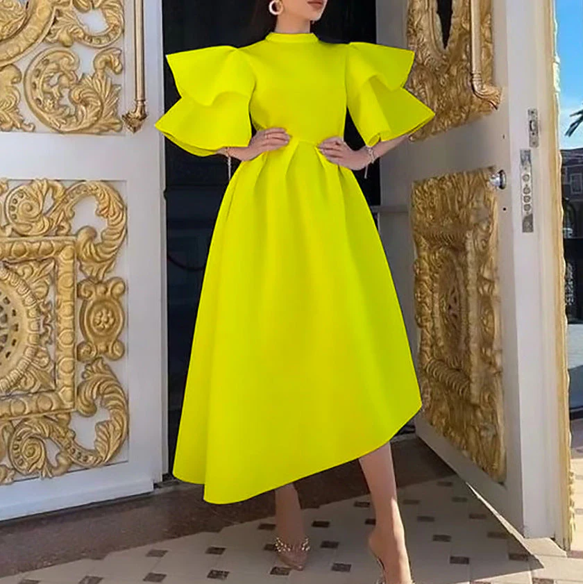Heidi-Mode | Kleid mit Lotusblattärmeln und Einfarbigem Weitem Schnitt - Image 5