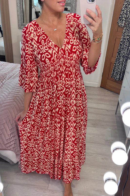 Heidi-Mode | Kleid Modisches Maxikleid mit V-Ausschnitt und Blumenmuster für Frauen