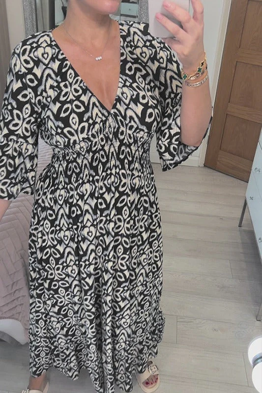 Heidi-Mode | Kleid Modisches Maxikleid mit V-Ausschnitt und Blumenmuster für Frauen - Image 2