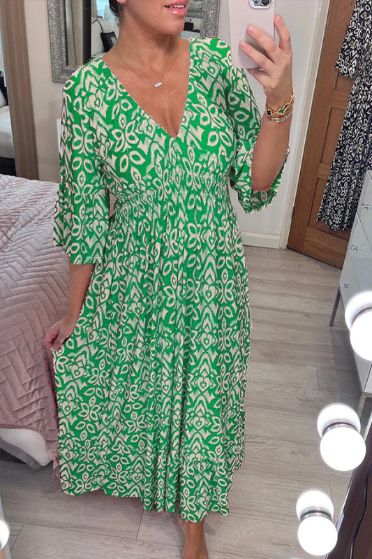 Heidi-Mode | Kleid V-Ausschnitt Halbe Ärmel Maxikleid Freizeitkleid - Image 4