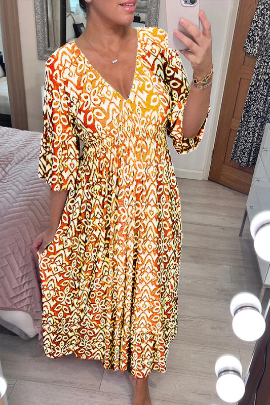 Heidi-Mode | Kleid V-Ausschnitt Halbe Ärmel Maxikleid Freizeitkleid - Image 5