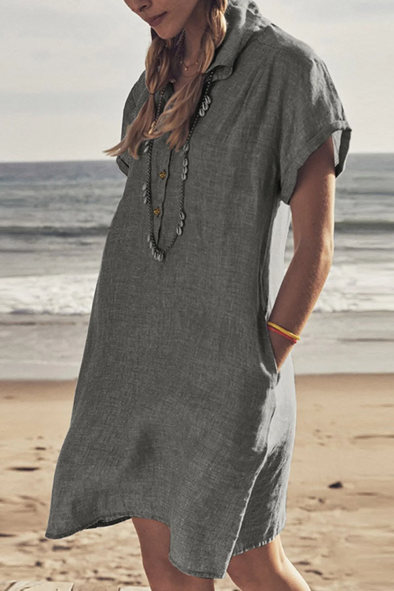 Heidi-Mode | Knopfverschluss Baumwoll-Leinen Strandkleid - Image 11