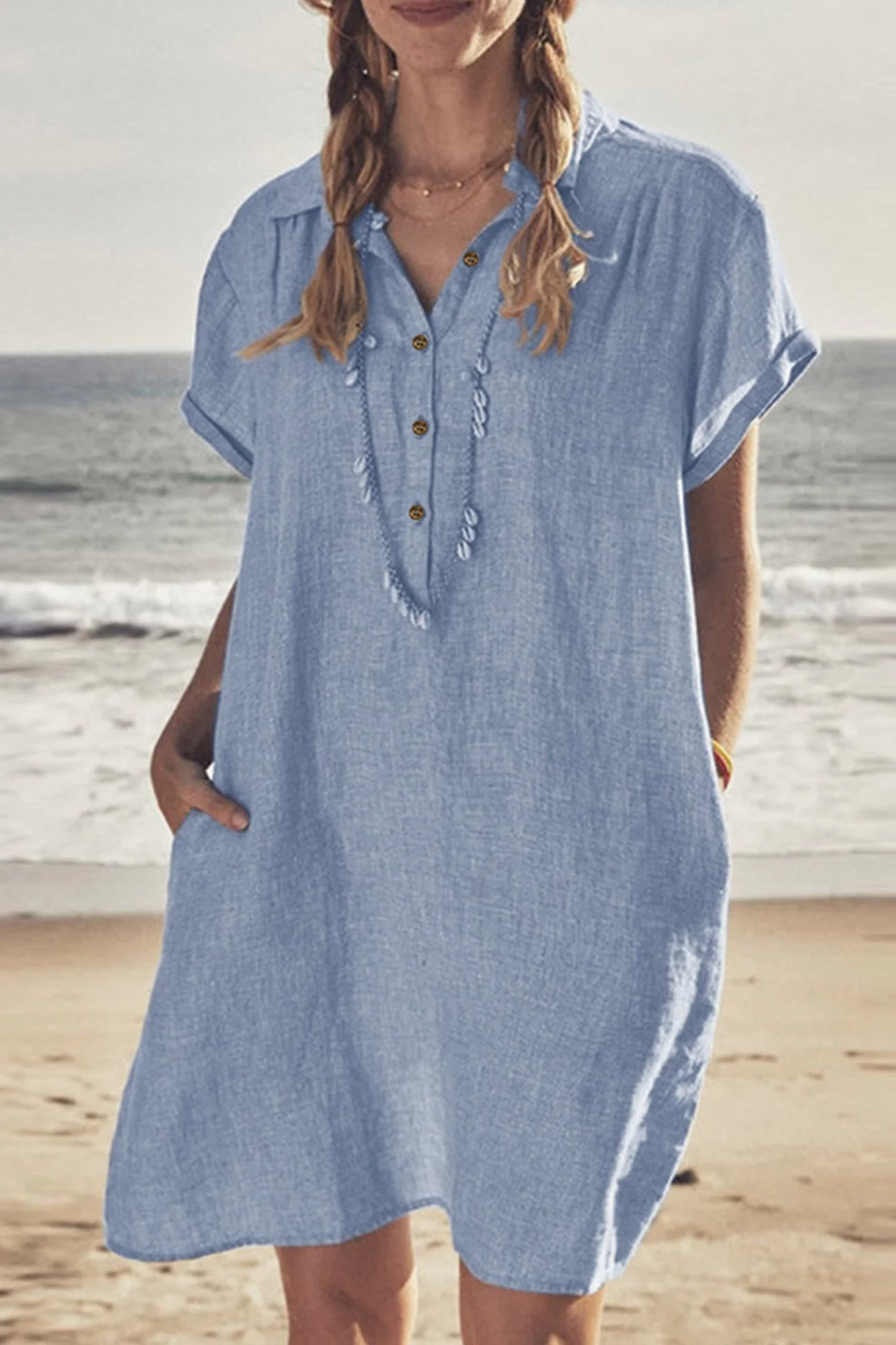 Heidi-Mode | Knopfverschluss Baumwoll-Leinen Strandkleid - Image 12