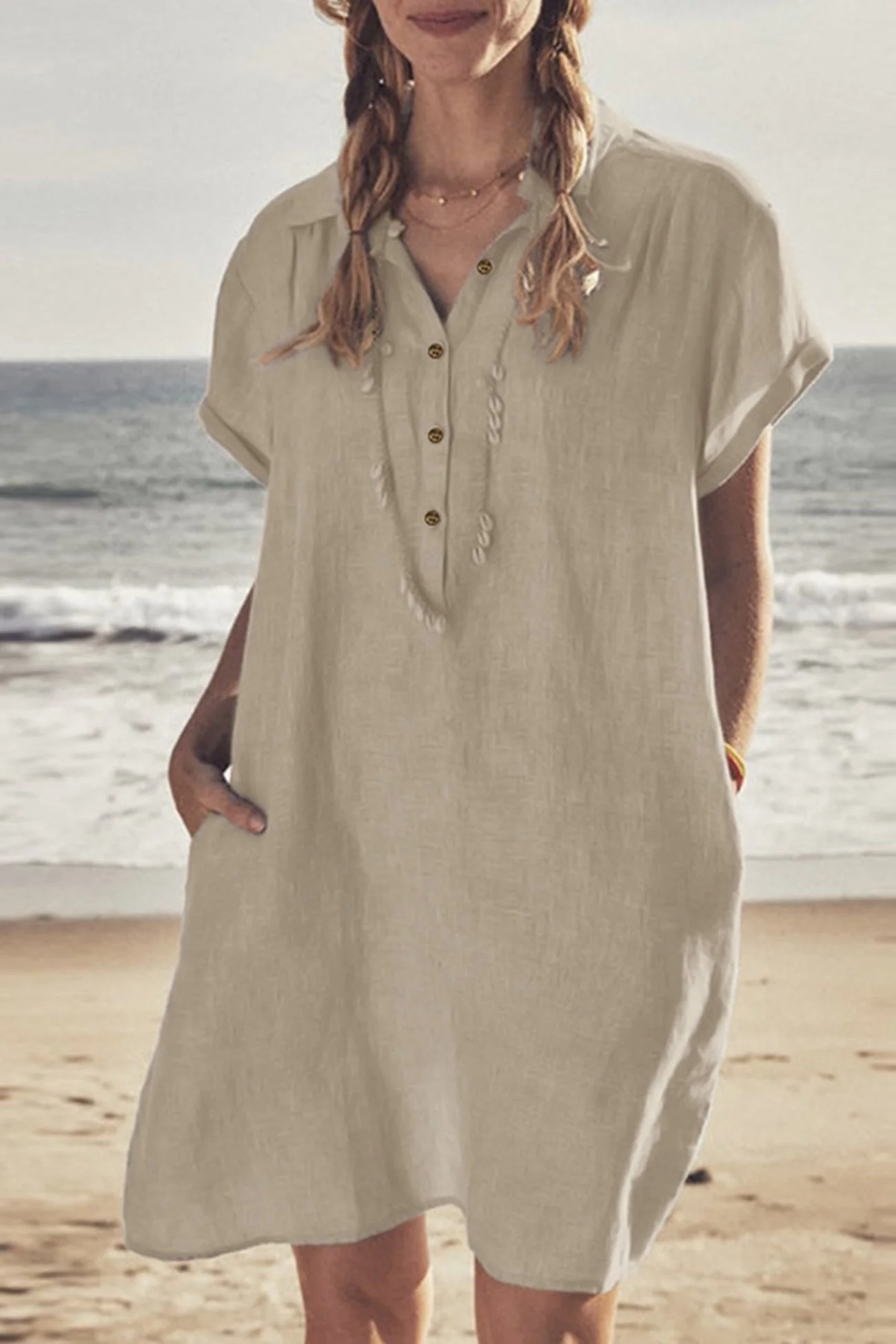 Heidi-Mode | Knopfverschluss Baumwoll-Leinen Strandkleid - Image 13
