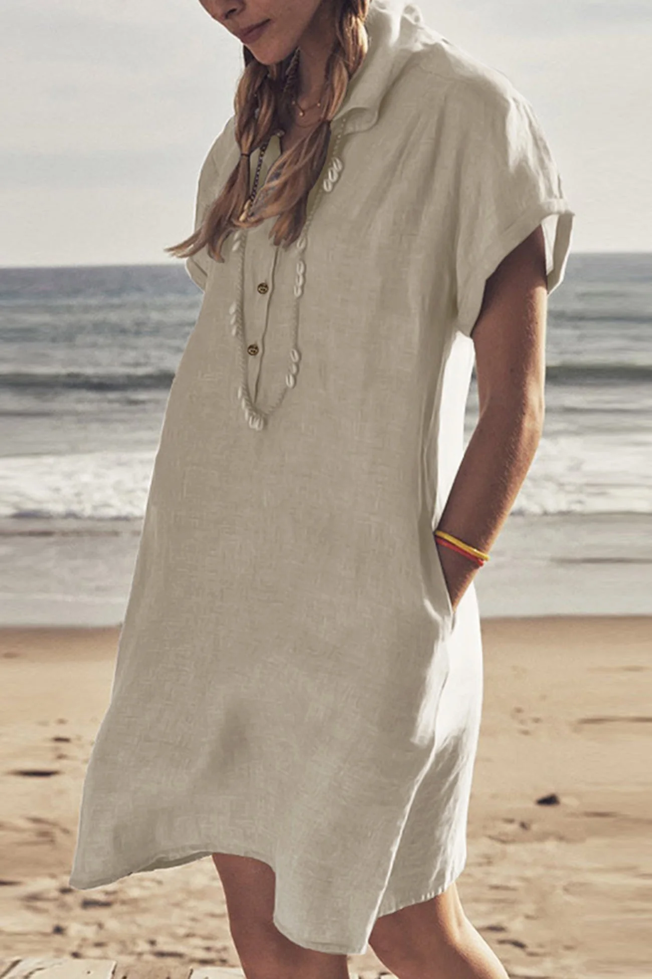 Heidi-Mode | Knopfverschluss Baumwoll-Leinen Strandkleid - Image 2