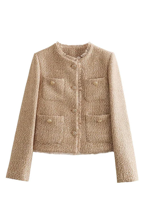 Heidi-Mode | Rosiedress Button Up Frayed Hem Kurze Tweedjacke - Image 4