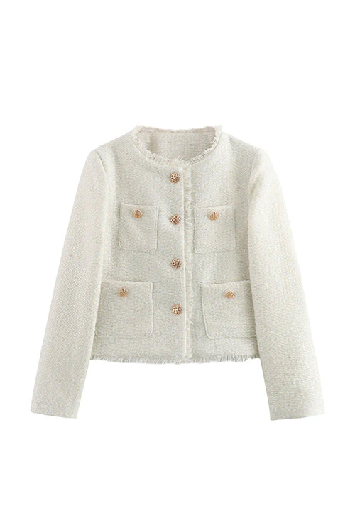 Heidi-Mode | Rosiedress Button Up Frayed Hem Kurze Tweedjacke - Image 7