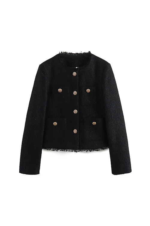 Heidi-Mode | Rosiedress Button Up Frayed Hem Kurze Tweedjacke - Image 8