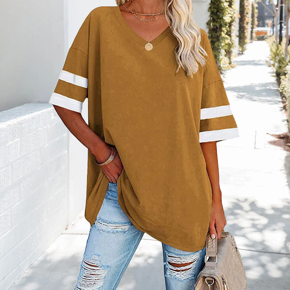 Heidi-Mode | Kontrastfarbenes, Lockeres Damen-T-Shirt mit V-Ausschnitt - Image 10