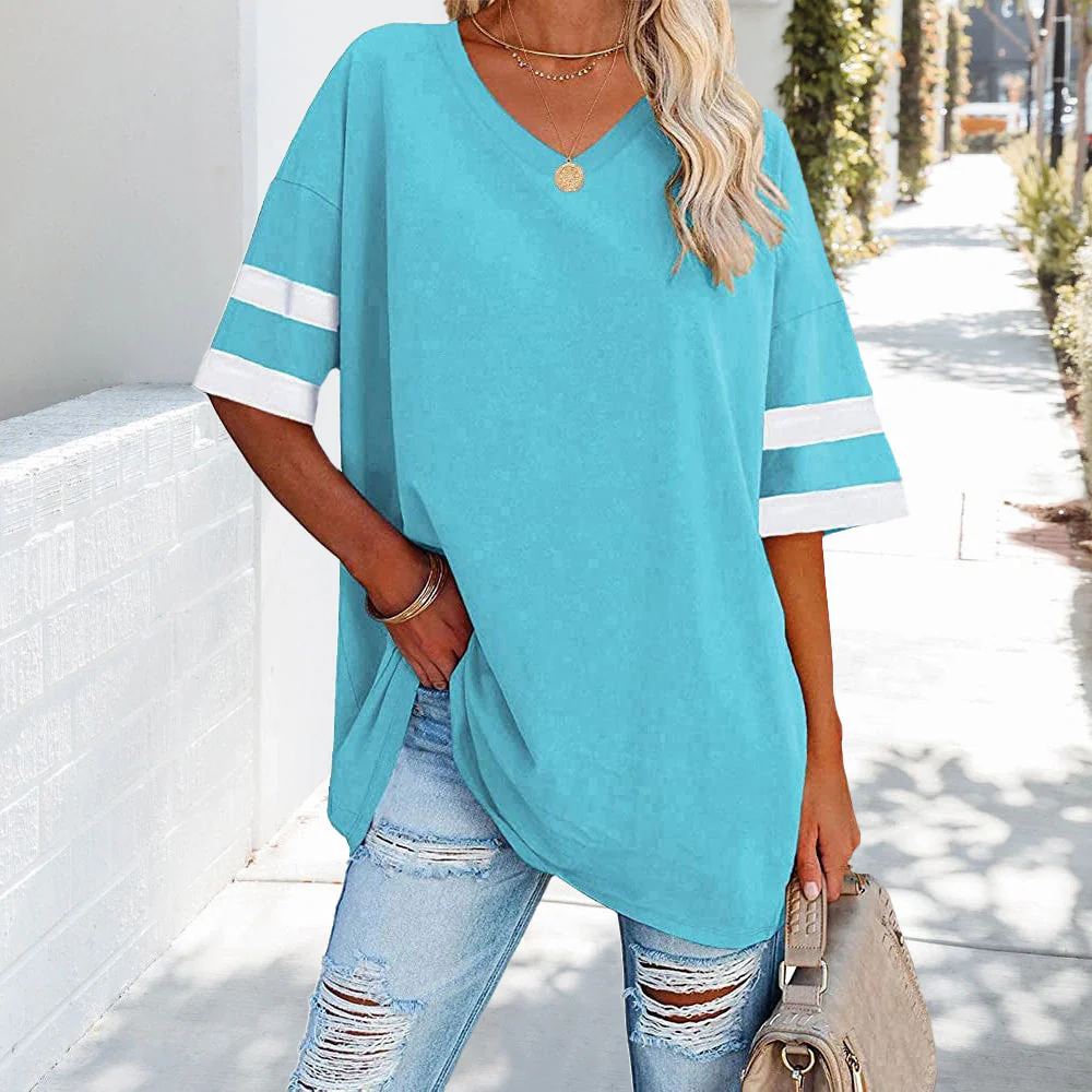 Heidi-Mode | Kontrastfarbenes, Lockeres Damen-T-Shirt mit V-Ausschnitt - Image 11