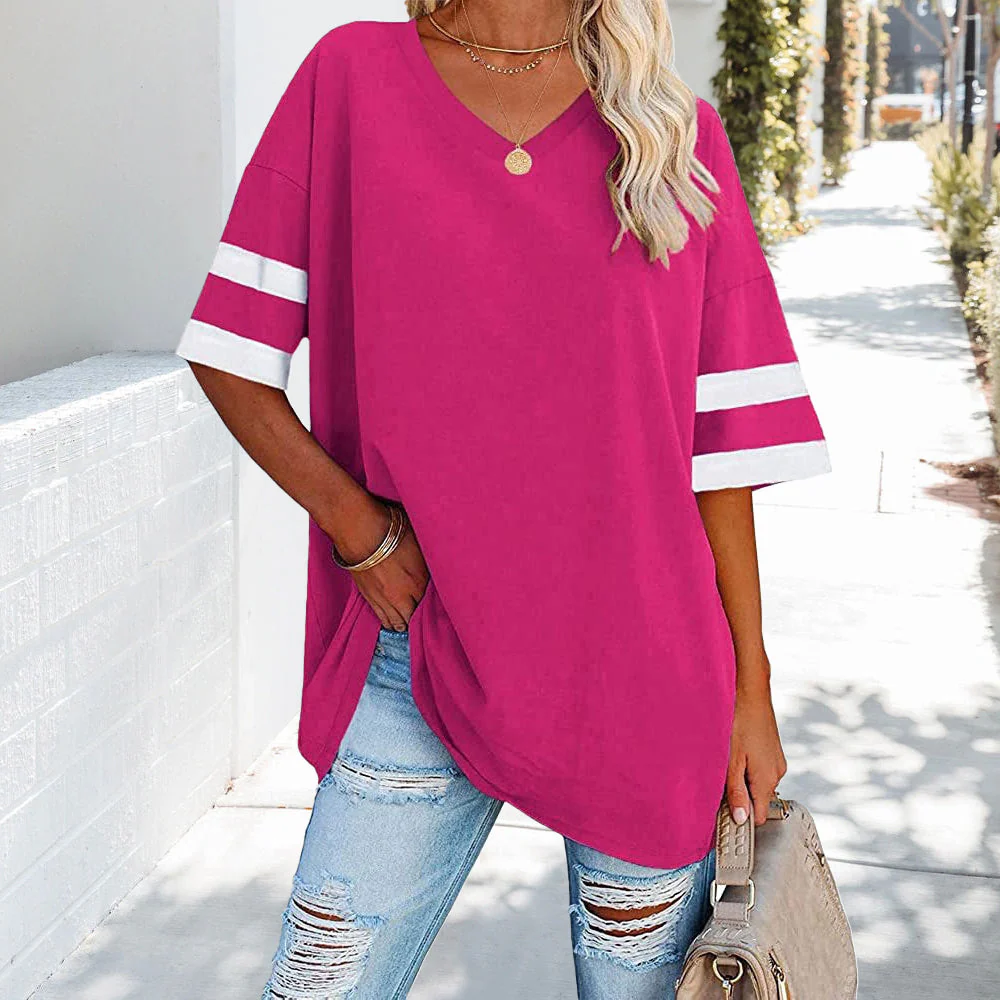 Heidi-Mode | Kontrastfarbenes, Lockeres Damen-T-Shirt mit V-Ausschnitt - Image 12