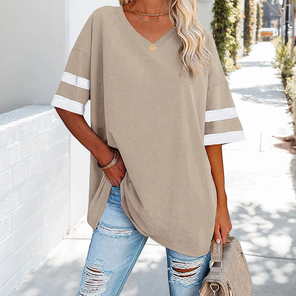 Heidi-Mode | Kontrastfarbenes, Lockeres Damen-T-Shirt mit V-Ausschnitt - Image 13