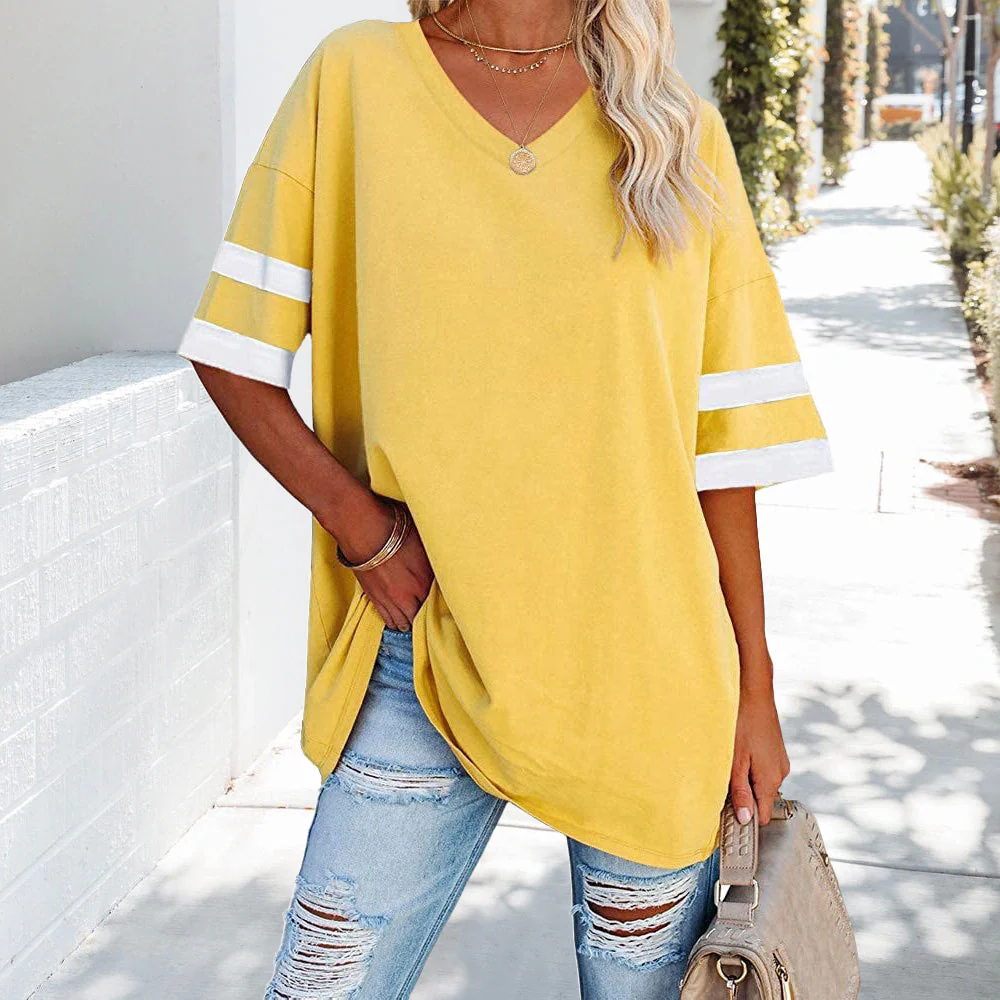 Heidi-Mode | Kontrastfarbenes, Lockeres Damen-T-Shirt mit V-Ausschnitt - Image 7