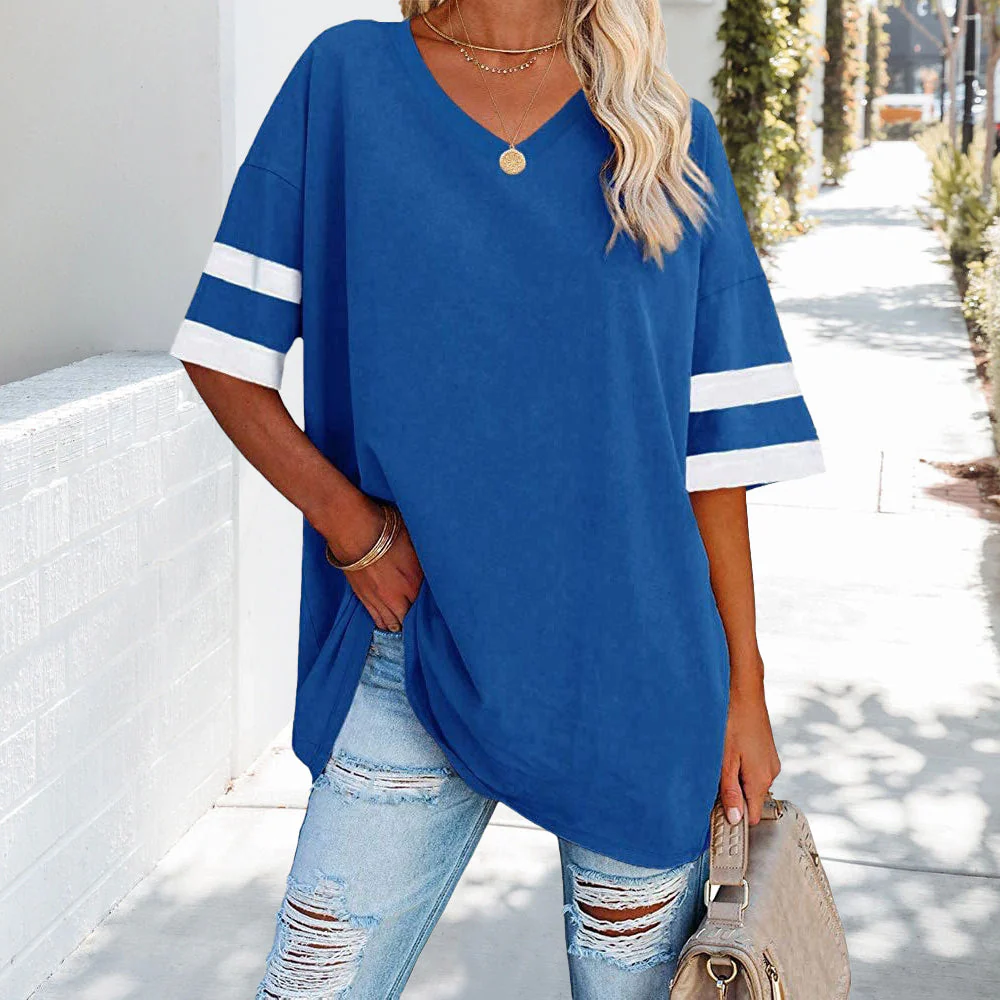 Heidi-Mode | Kontrastfarbenes, Lockeres Damen-T-Shirt mit V-Ausschnitt - Image 8
