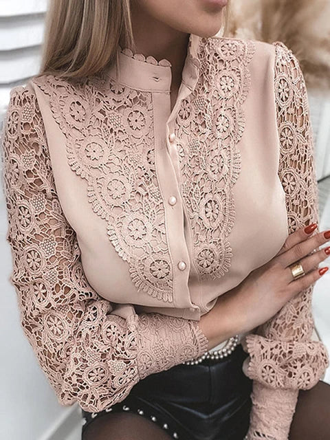 Heidi-Mode | Kragen Spitze Patchwork Bluse - Image 6