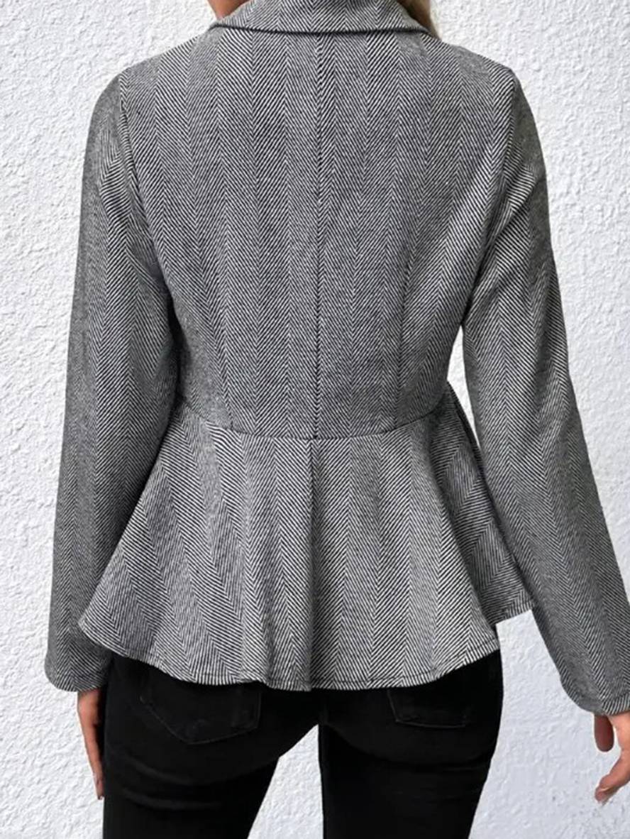 Heidi-Mode | Kurzer Blazer Chevron Peplum Doppelter Knopf Verschluss Reverskragen Lange Ärmel Damen Elegant Lässig Jacke - Image 9